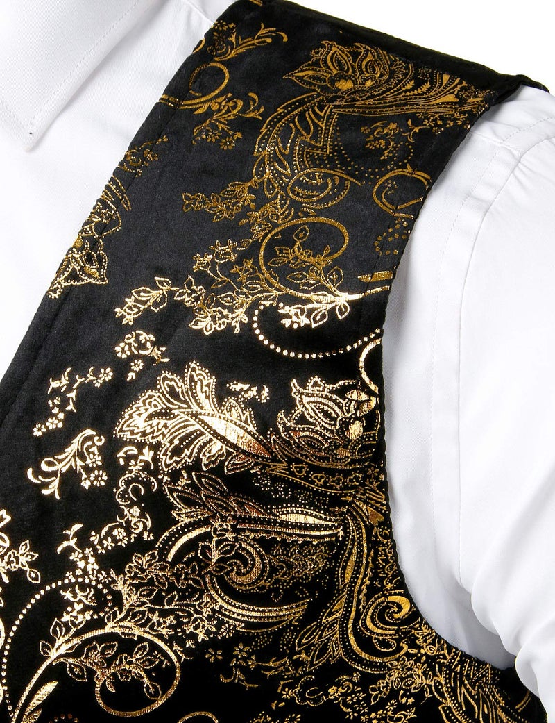 ZEROYAA Mens Hipster Gold Paisley Single Breasted Suit Dress Vest/Tuxedo Waistcoat Z49 Gold XX Large - Image 4